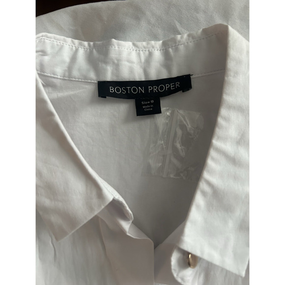 Boston Proper Collared Full Button Fit and Flare Dress Womens Size 8 White NWT - Picture 3 of 8